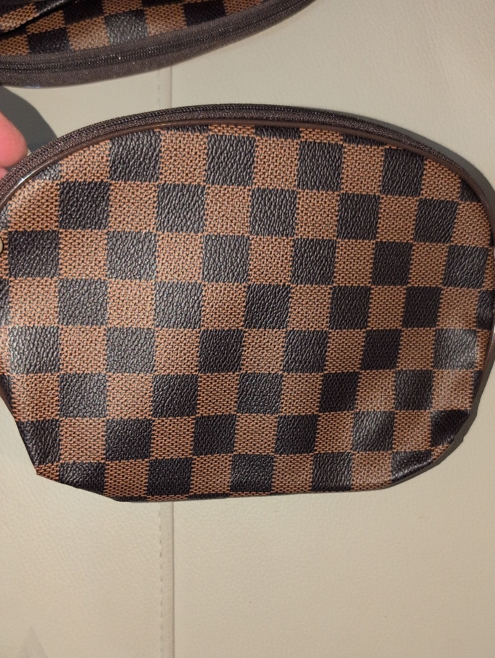 Brown Checker Zipper Patch Vegan